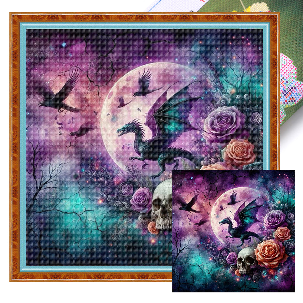 Rose Black Dragon - 11CT Stamped Cross Stitch 40*40CM