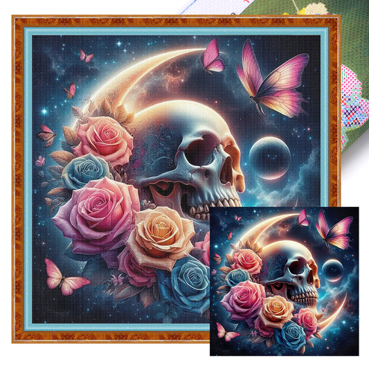 Rose Skull Cross Stitch Still Life Series Kit - 11CT Stamped Cross Stitch 40*40CM