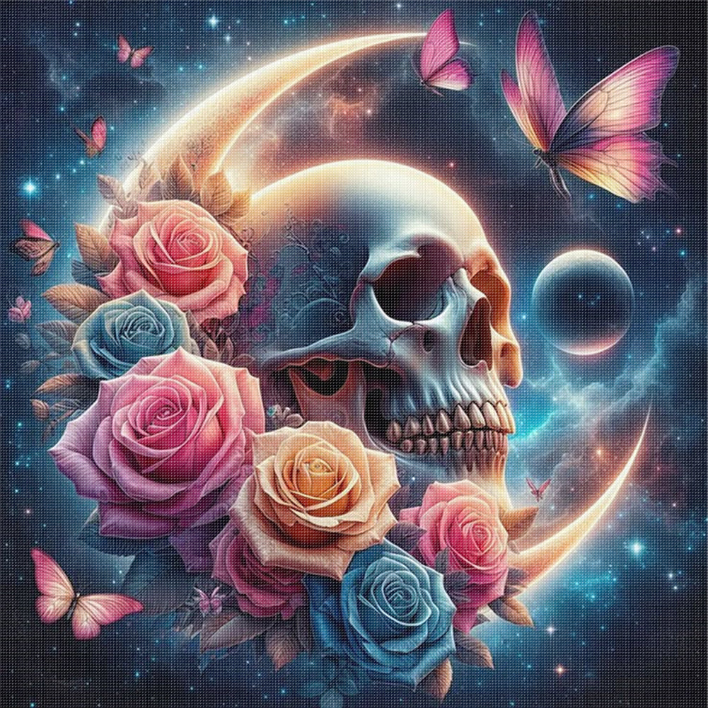 Rose Skull Cross Stitch Still Life Series Kit - 11CT Stamped Cross Stitch 40*40CM