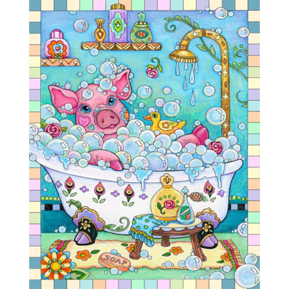 Bathing Pig - Full AB Round Drill Diamond Painting 40*50CM