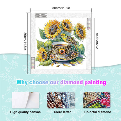 Sunflower Teacup - Special Shaped Drill Diamond Painting 30*30CM