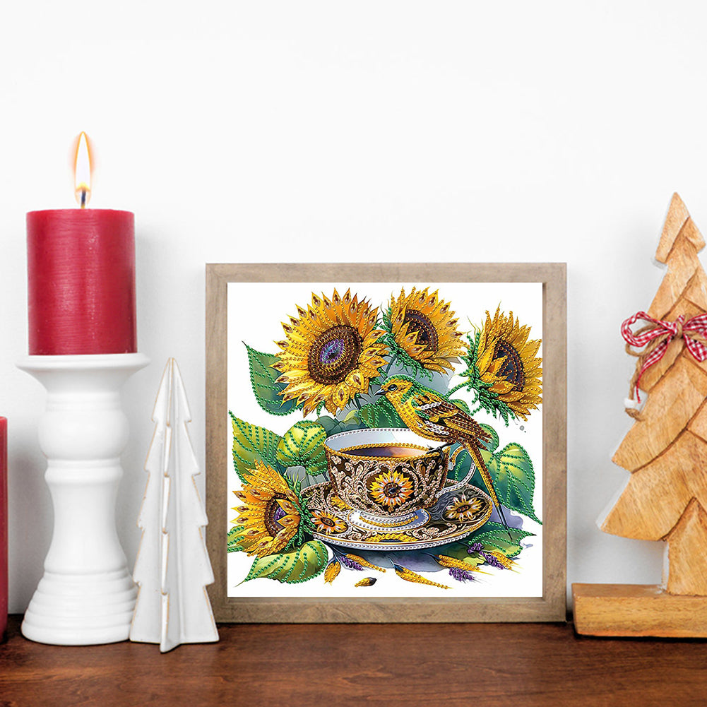 Sunflower Teacup - Special Shaped Drill Diamond Painting 30*30CM