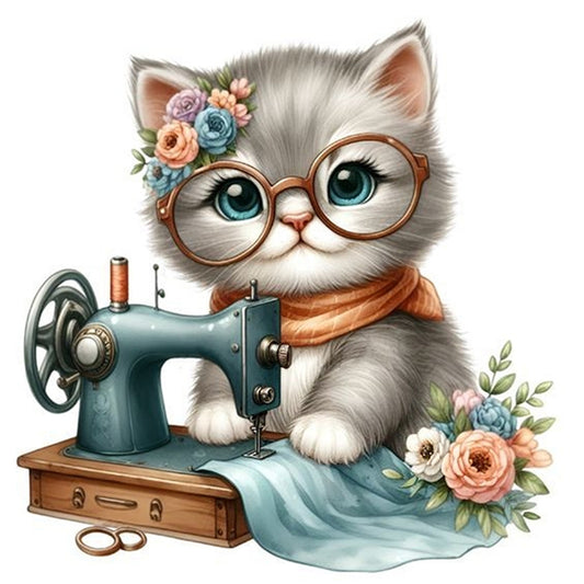Sewing Kitten - 11CT Stamped Cross Stitch 40*40CM