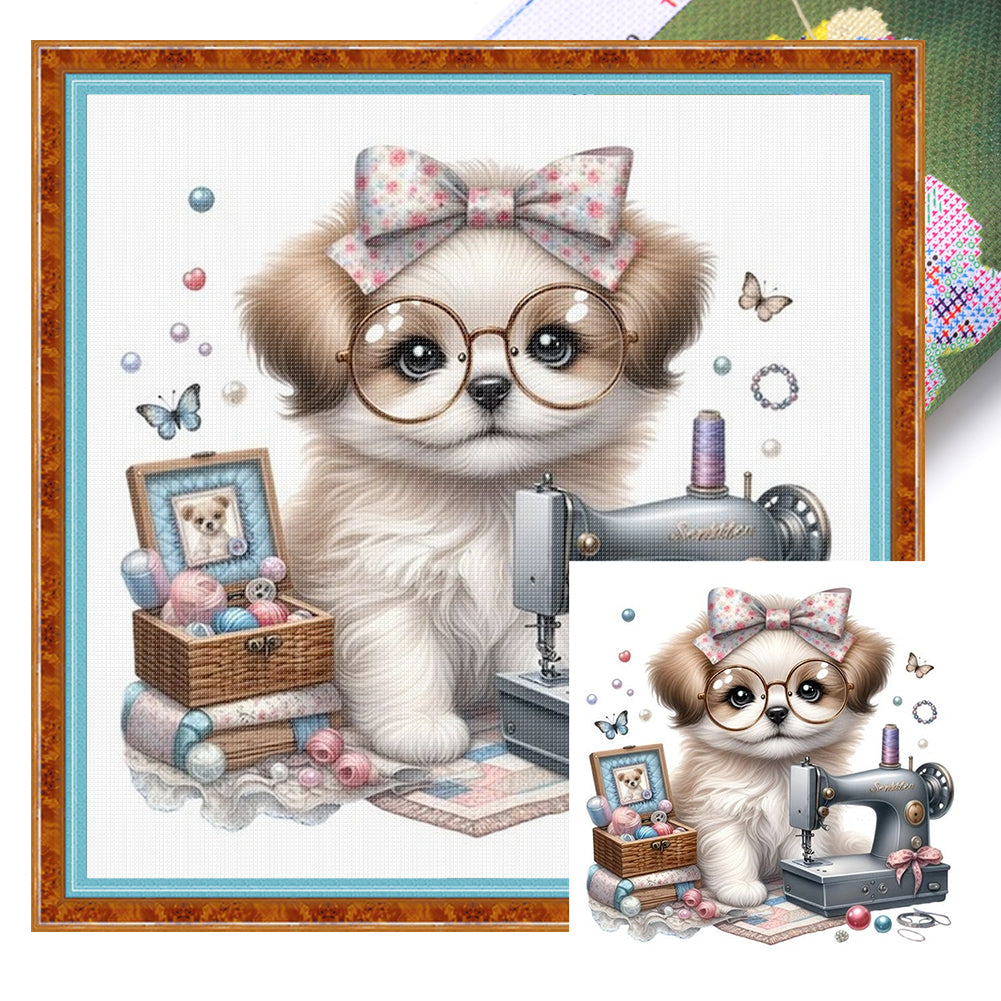 Sewing Puppy - 11CT Stamped Cross Stitch 40*40CM