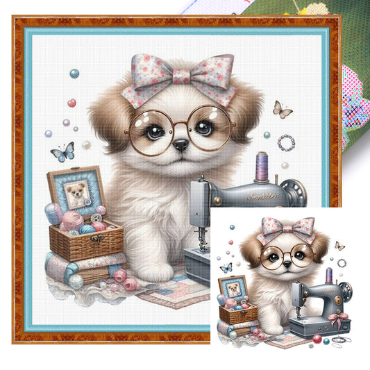 Sewing Puppy - 11CT Stamped Cross Stitch 40*40CM