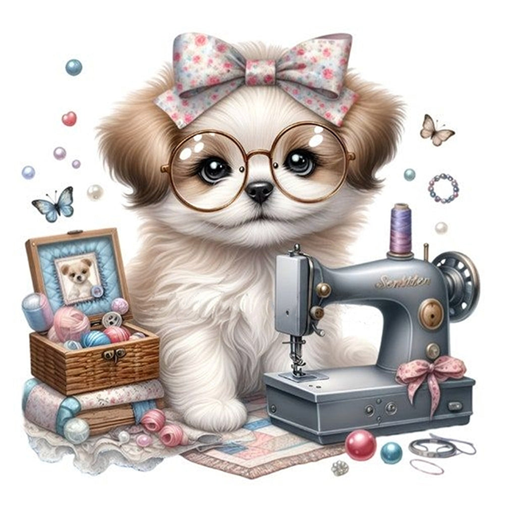 Sewing Puppy - 11CT Stamped Cross Stitch 40*40CM