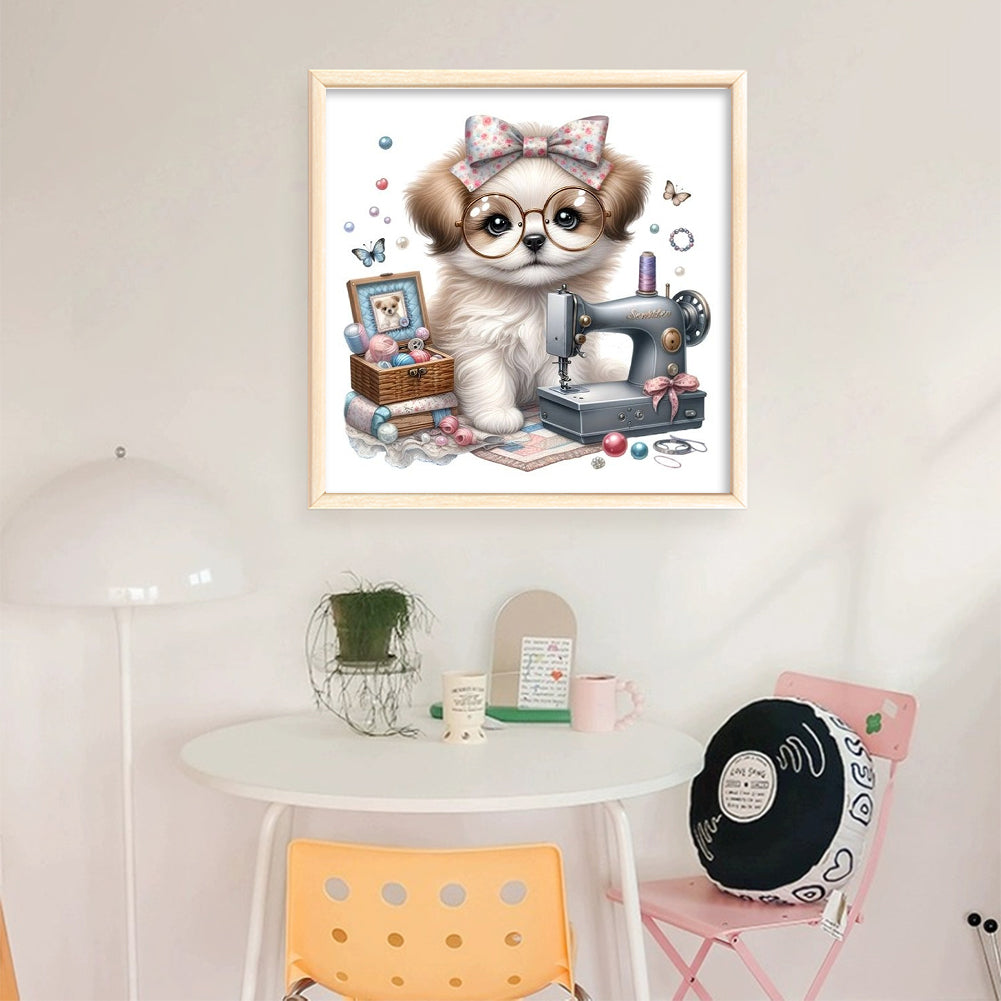 Sewing Puppy - 11CT Stamped Cross Stitch 40*40CM