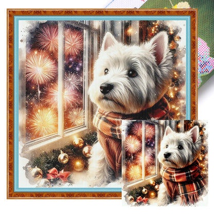 Puppy By Window - 11CT Stamped Cross Stitch 40*40CM