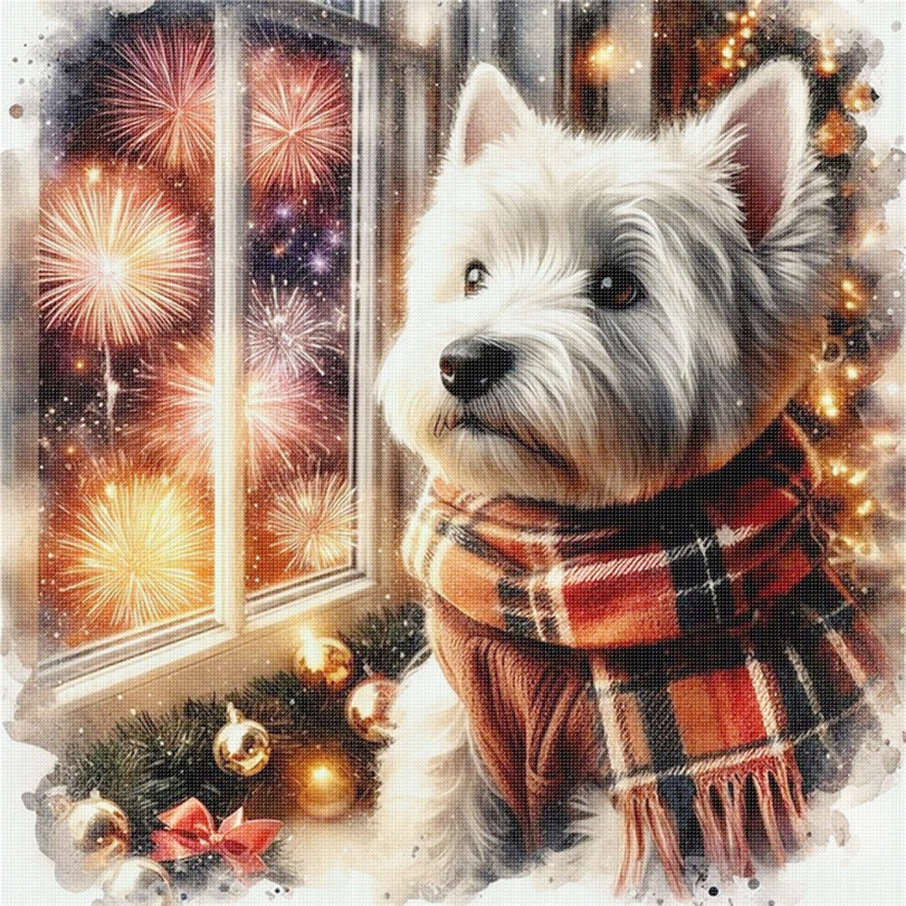 Puppy By Window - 11CT Stamped Cross Stitch 40*40CM