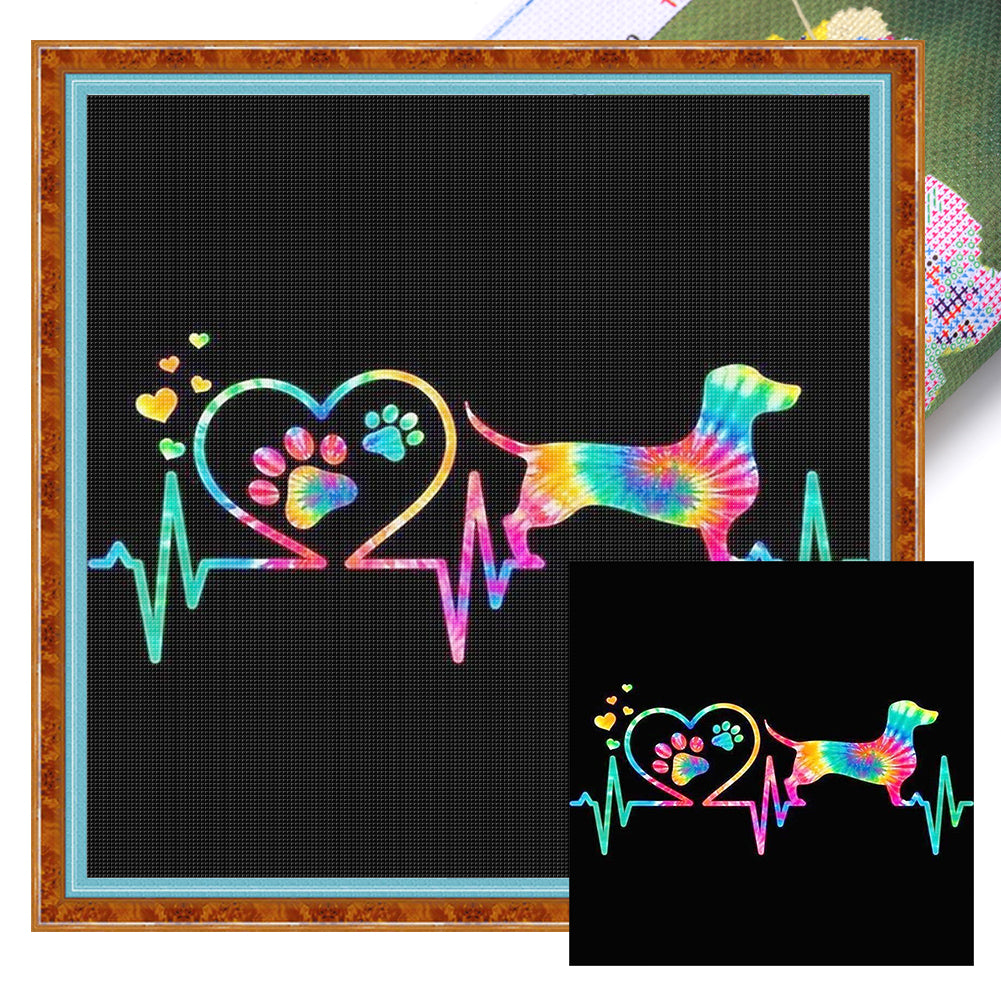Colored Puppy - 11CT Stamped Cross Stitch 40*40CM