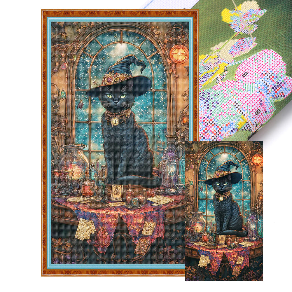 Wizard Black Cat - 11CT Stamped Cross Stitch 40*70CM