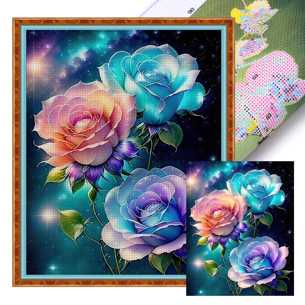 Colored Rose - 11CT Stamped Cross Stitch 40*50CM