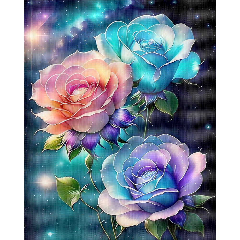Colored Rose - 11CT Stamped Cross Stitch 40*50CM