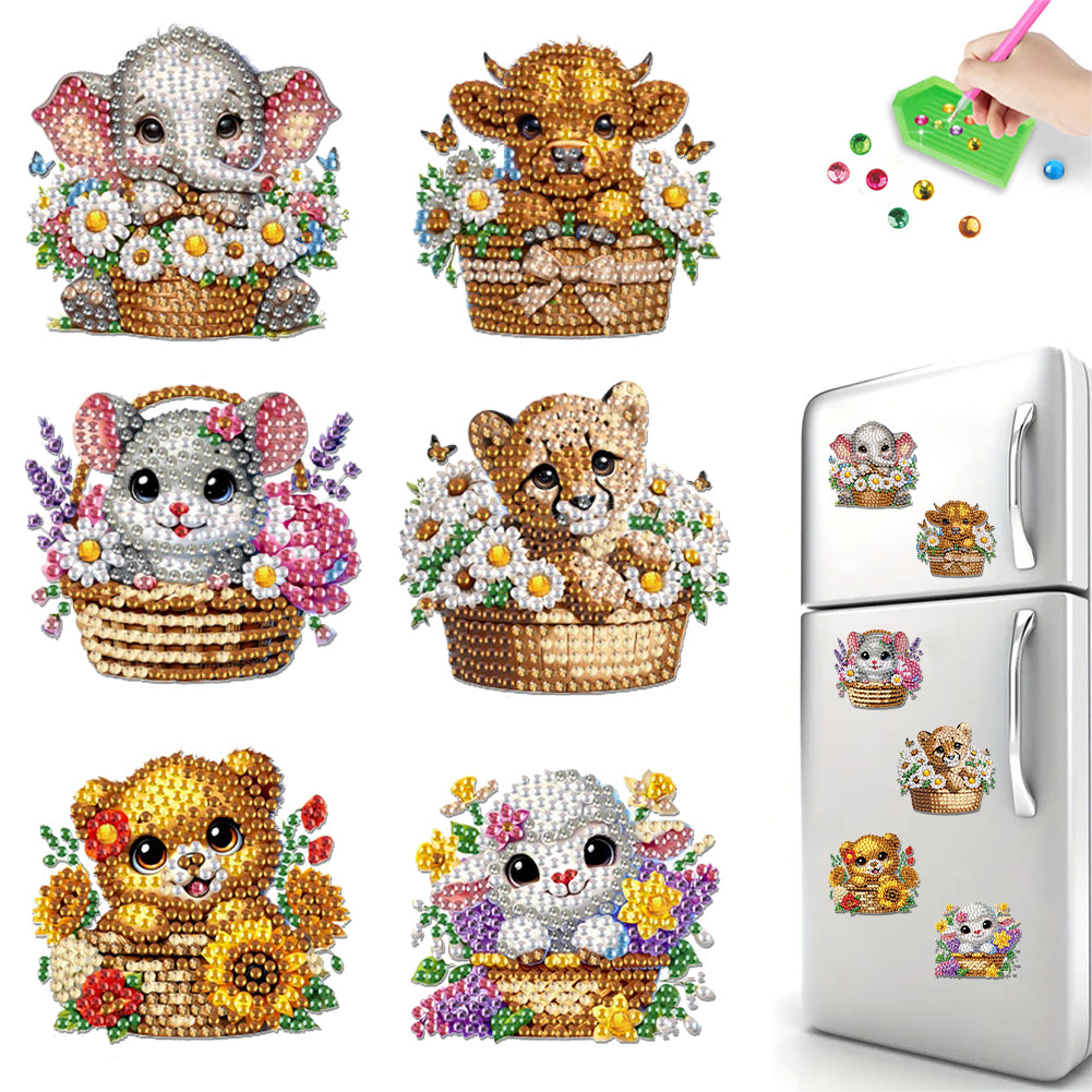 6Pcs Acrylic 2D Flat Animal Diamond Art Fridge Magnet Diamond Art Magnets Decals