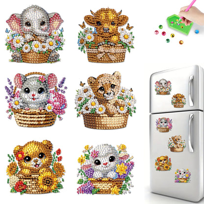6Pcs Acrylic 2D Flat Animal Diamond Art Fridge Magnet Diamond Art Magnets Decals