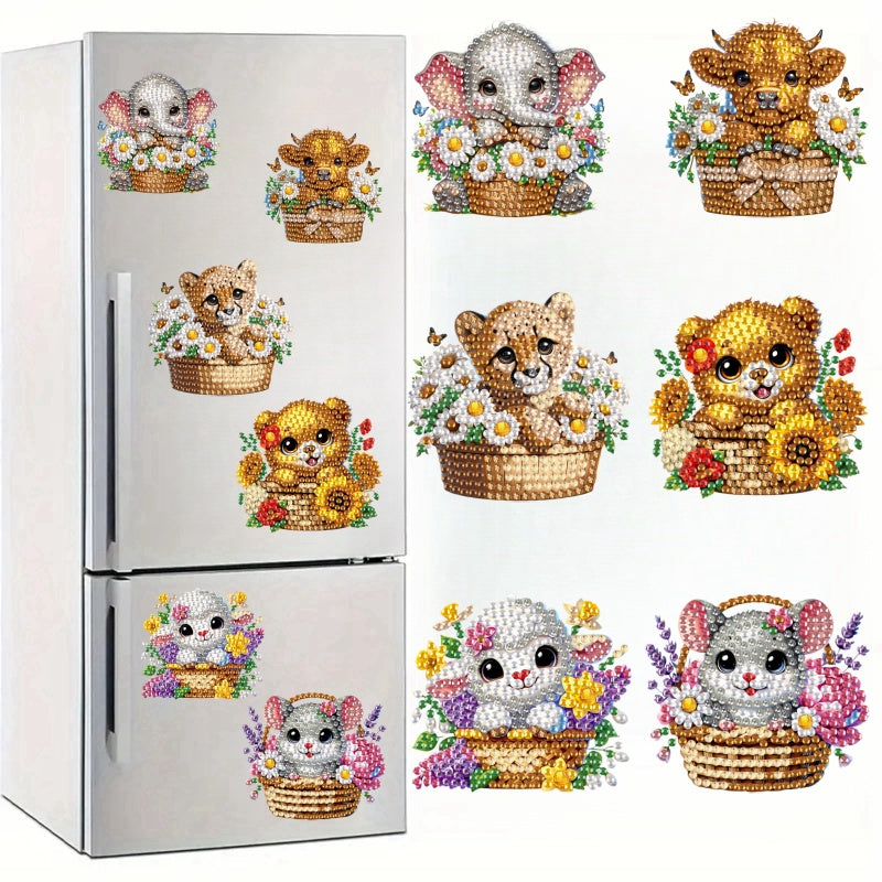 6Pcs Acrylic 2D Flat Animal Diamond Art Fridge Magnet Diamond Art Magnets Decals