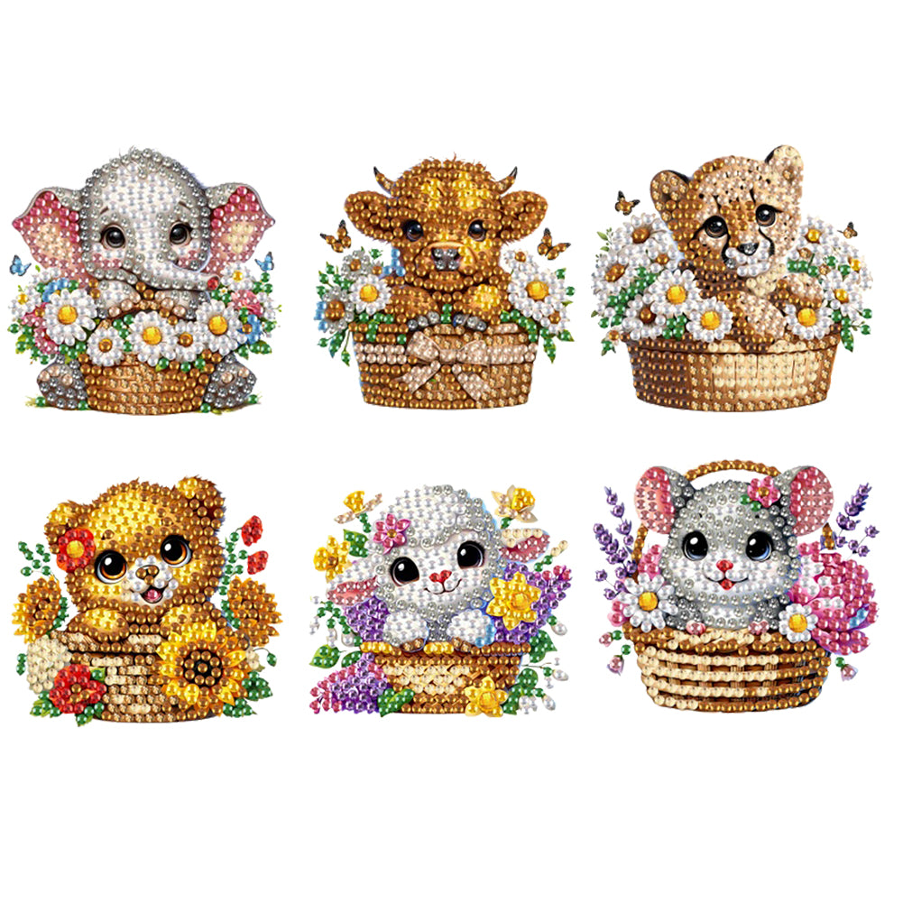 6Pcs Acrylic 2D Flat Animal Diamond Art Fridge Magnet Diamond Art Magnets Decals