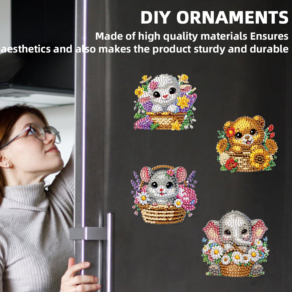 6Pcs Acrylic 2D Flat Animal Diamond Art Fridge Magnet Diamond Art Magnets Decals