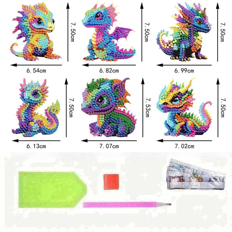 6Pcs Acrylic 2D Flat Animal Diamond Art Fridge Magnet Diamond Art Magnets Decals