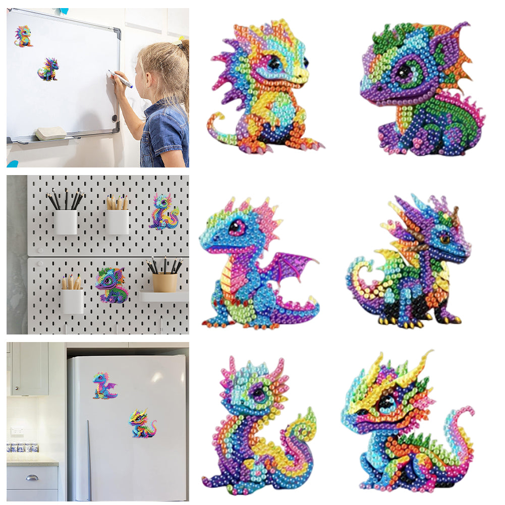 6Pcs Acrylic 2D Flat Animal Diamond Art Fridge Magnet Diamond Art Magnets Decals