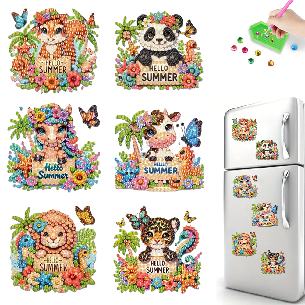 6Pcs Acrylic 2D Flat Animal Diamond Art Fridge Magnet Diamond Art Magnets Decals