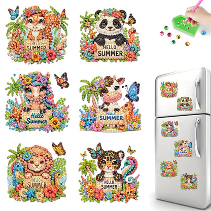 6Pcs Acrylic 2D Flat Animal Diamond Art Fridge Magnet Diamond Art Magnets Decals