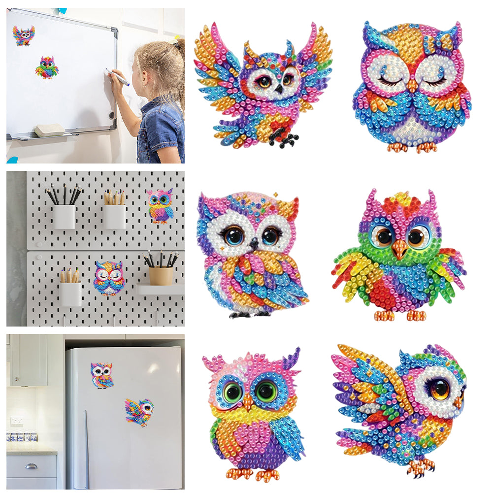 6Pcs Acrylic 2D Flat Animal Diamond Art Fridge Magnet Diamond Art Magnets Decals