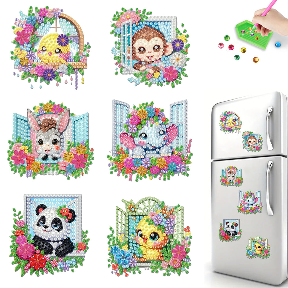 6Pcs Acrylic 2D Flat Animal Diamond Art Fridge Magnet Diamond Art Magnets Decals