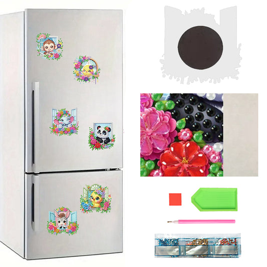6Pcs Acrylic 2D Flat Animal Diamond Art Fridge Magnet Diamond Art Magnets Decals