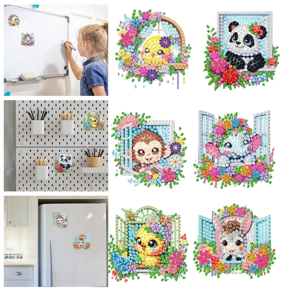 6Pcs Acrylic 2D Flat Animal Diamond Art Fridge Magnet Diamond Art Magnets Decals