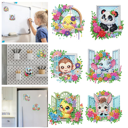 6Pcs Acrylic 2D Flat Animal Diamond Art Fridge Magnet Diamond Art Magnets Decals