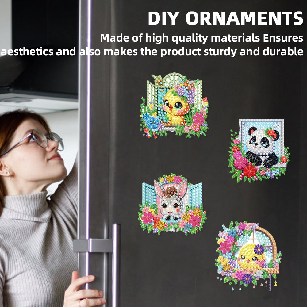 6Pcs Acrylic 2D Flat Animal Diamond Art Fridge Magnet Diamond Art Magnets Decals