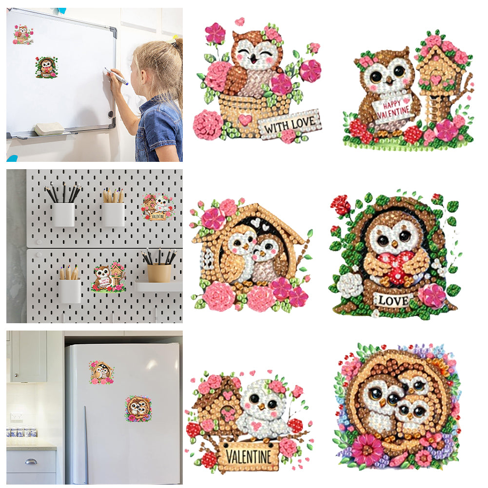 6Pcs Acrylic 2D Flat Animal Diamond Art Fridge Magnet Diamond Art Magnets Decals