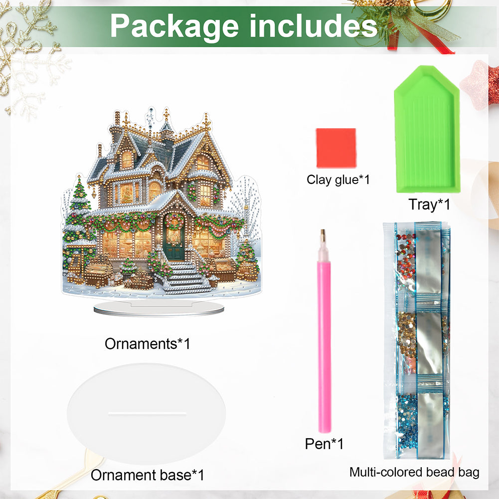 2D Flat Xmas House DIY Diamond Painting Desktop Decorations for Adults Beginner