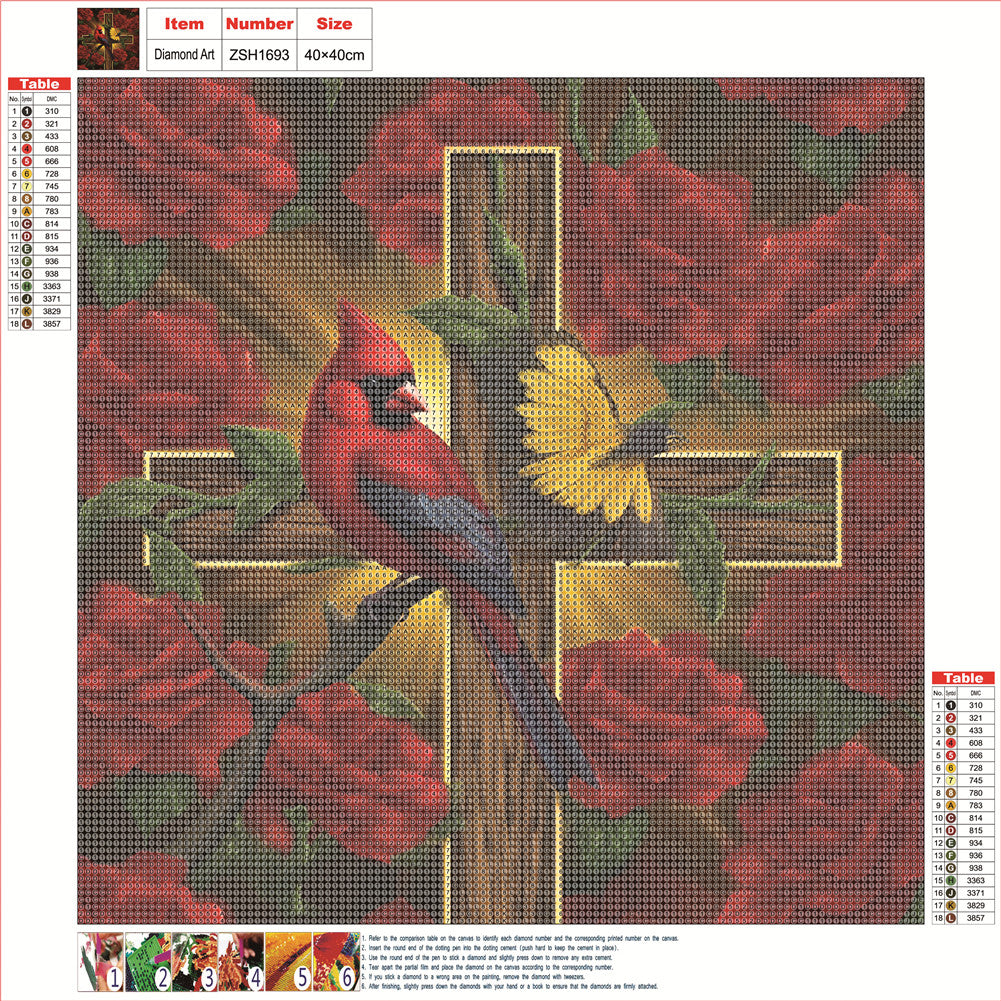 Cross Cardinal - Full Round Drill Diamond Painting 40*40CM