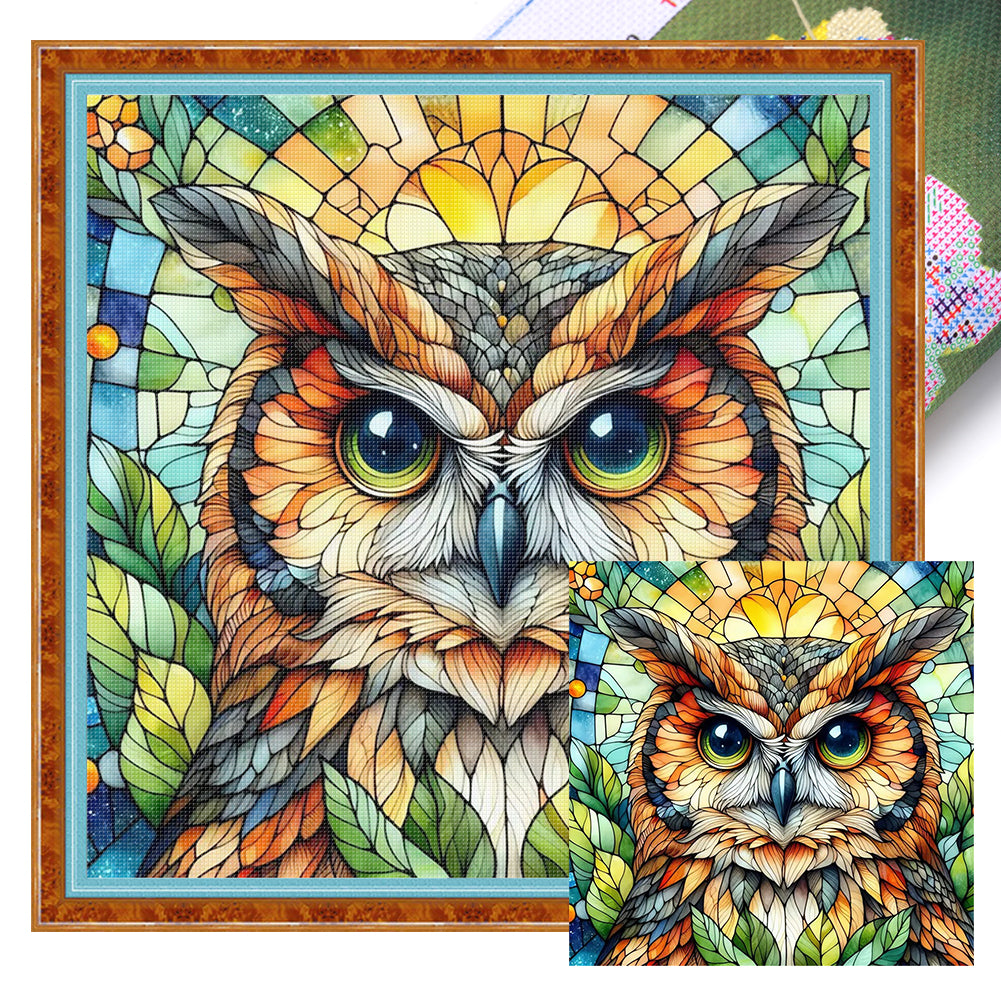 Glass Painting - Owl - 11CT Stamped Cross Stitch 40*40CM