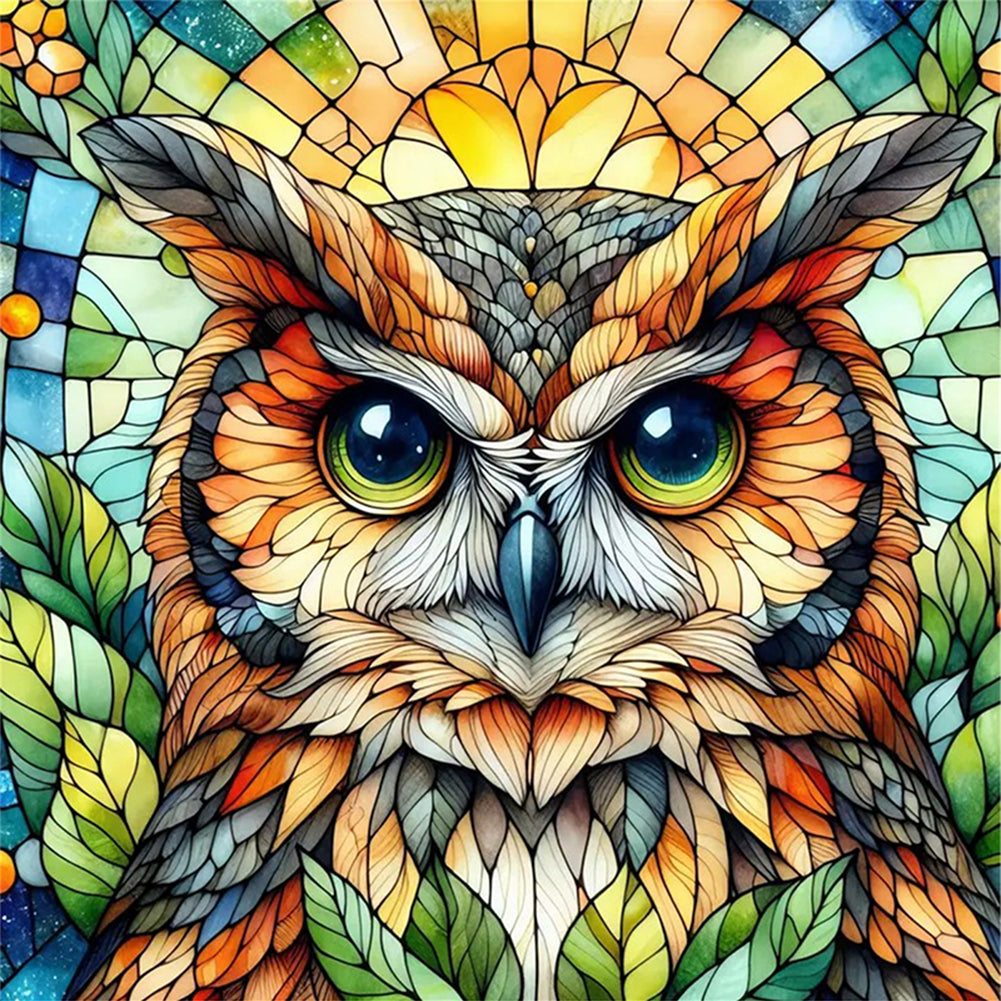 Glass Painting - Owl - 11CT Stamped Cross Stitch 40*40CM