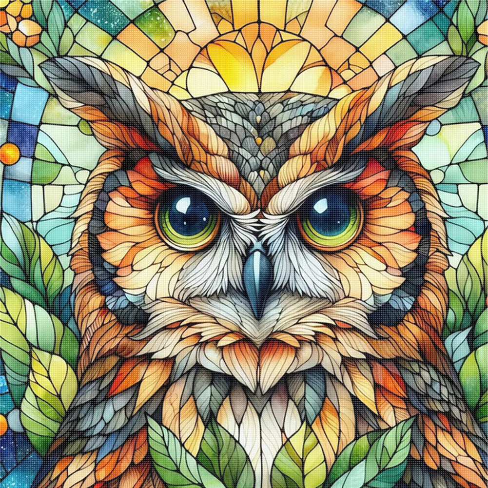 Glass Painting - Owl - 11CT Stamped Cross Stitch 40*40CM