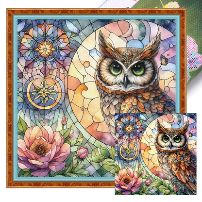 Glass Painting - Owl - 11CT Stamped Cross Stitch 40*40CM
