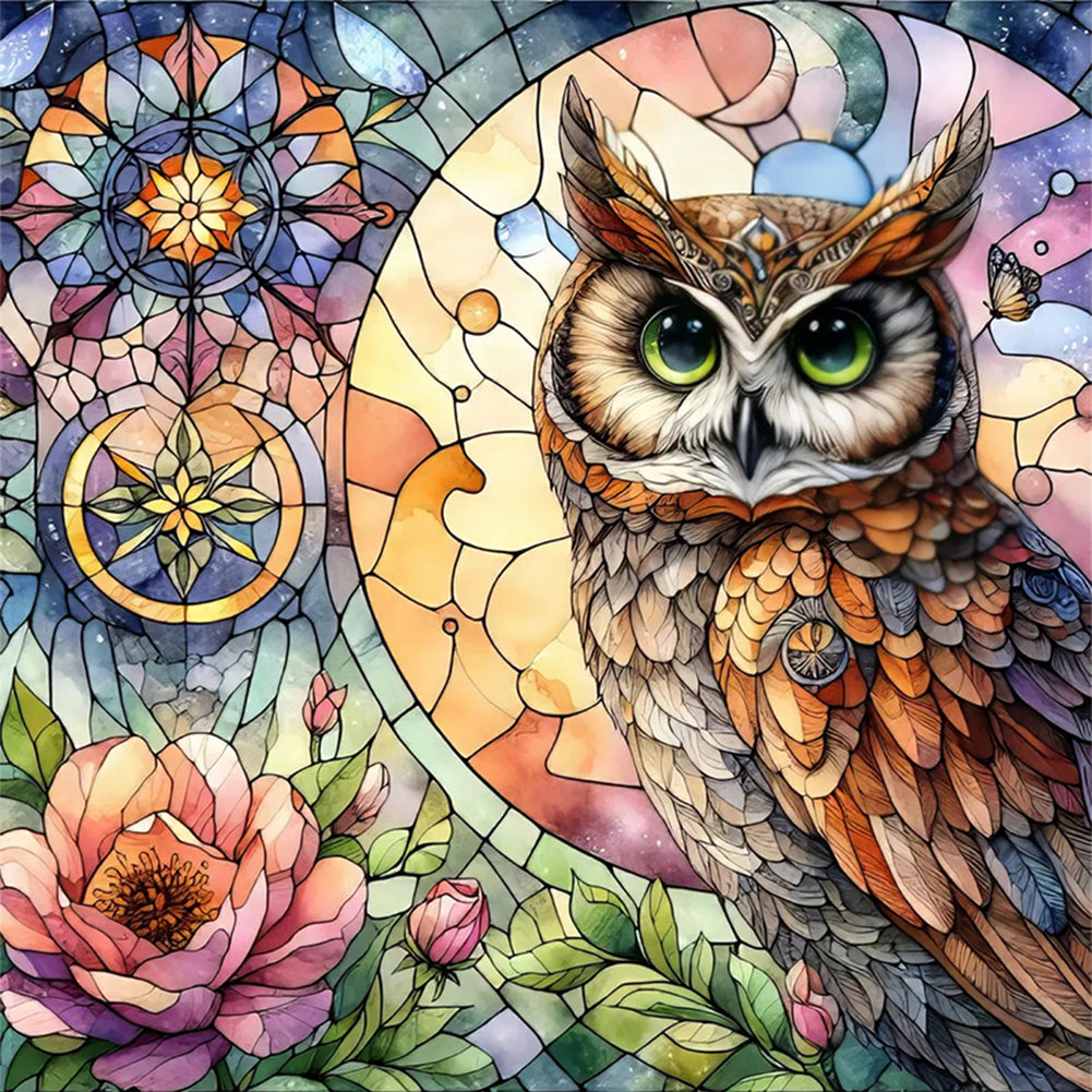 Glass Painting - Owl - 11CT Stamped Cross Stitch 40*40CM
