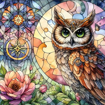 Glass Painting - Owl - 11CT Stamped Cross Stitch 40*40CM