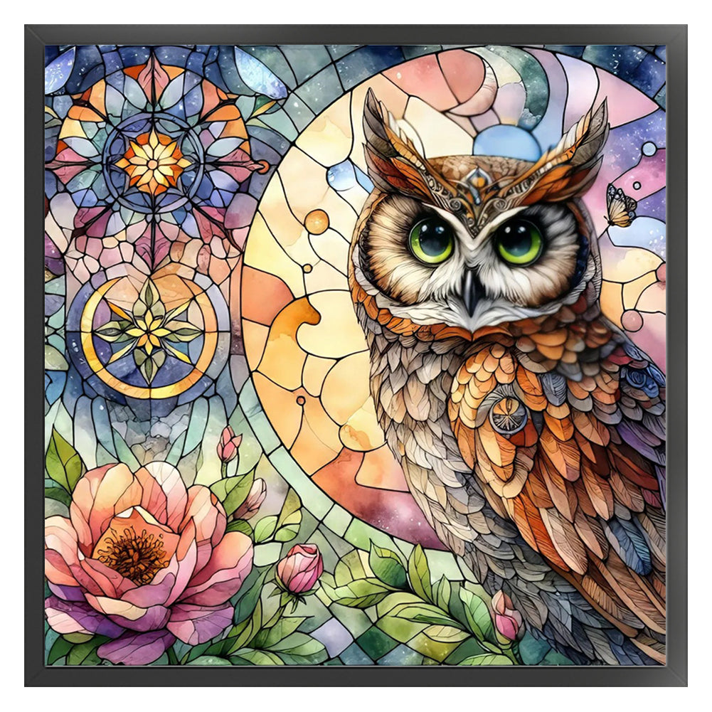 Glass Painting - Owl - 11CT Stamped Cross Stitch 40*40CM