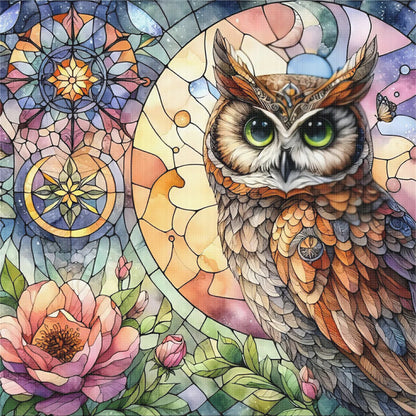Glass Painting - Owl - 11CT Stamped Cross Stitch 40*40CM
