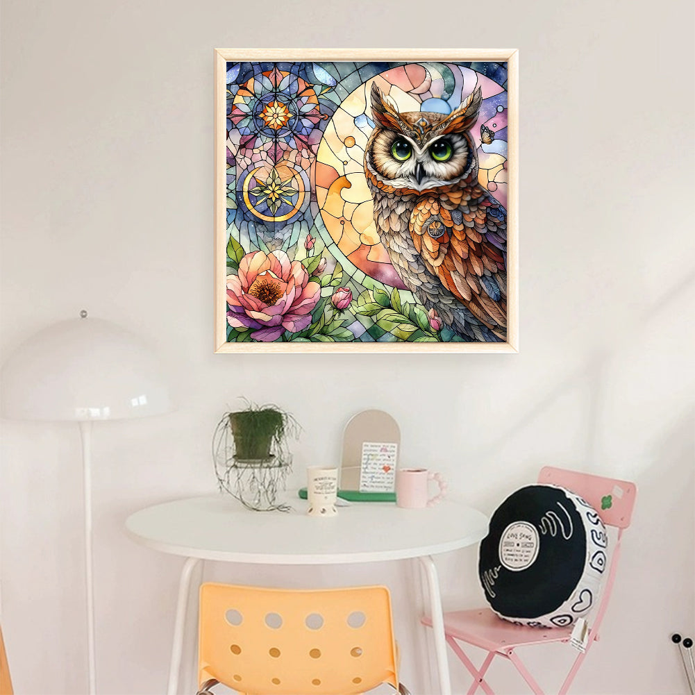 Glass Painting - Owl - 11CT Stamped Cross Stitch 40*40CM