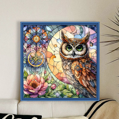 Glass Painting - Owl - 11CT Stamped Cross Stitch 40*40CM