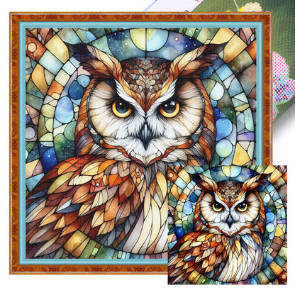 Glass Painting - Owl - 11CT Stamped Cross Stitch 40*40CM
