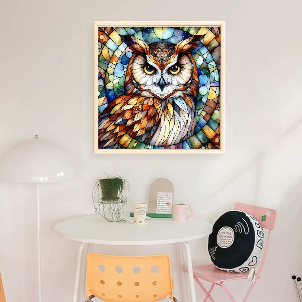 Glass Painting - Owl - 11CT Stamped Cross Stitch 40*40CM