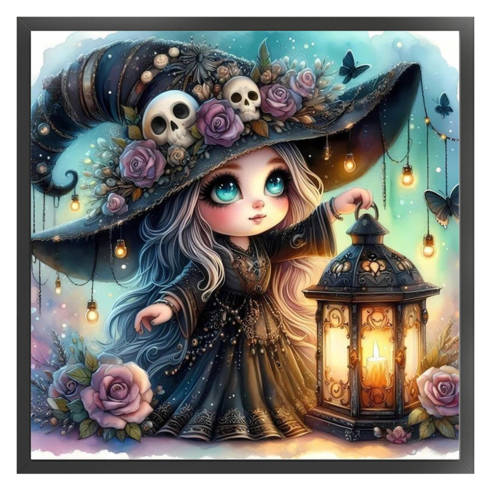 Cute Witch With Lantern - 11CT Stamped Cross Stitch 45*45CM