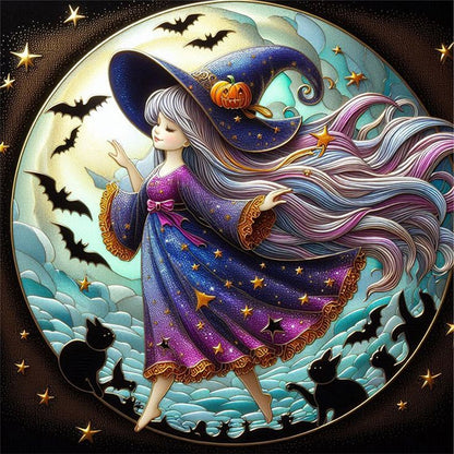 Cute Witch And Black Cat - 11CT Stamped Cross Stitch 45*45CM