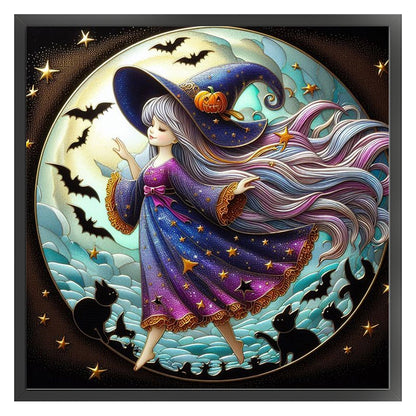 Cute Witch And Black Cat - 11CT Stamped Cross Stitch 45*45CM